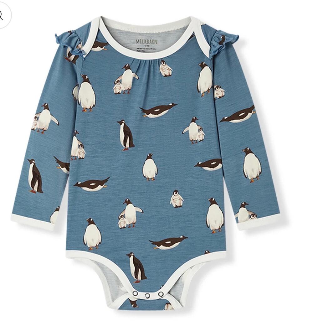 Milkbarn Luxe Stretch Ruffle Long Sleeve, Penguin, NWT, Multiple Sizes Available